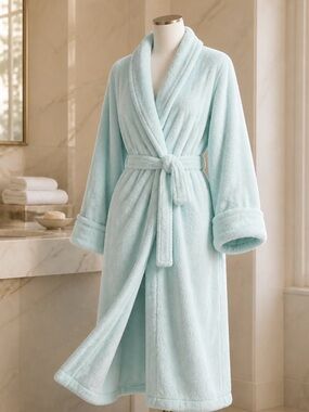 Teal Large Prologue Blue Plush Robe Wrap Style pit to pit 25” length 29 1/2”